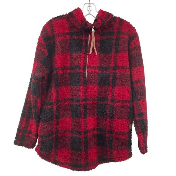 Maurices Womens Fleece Pullover Top 1/4 Zip Red/Black Check Size Medium - Picture 1 of 9